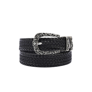 Fidelity Alloro Black Advanced Leather Weaving Western Twist Belt | 피델리티 알로로 블랙 고급가죽 위빙 웨스턴 꽈배기 벨트