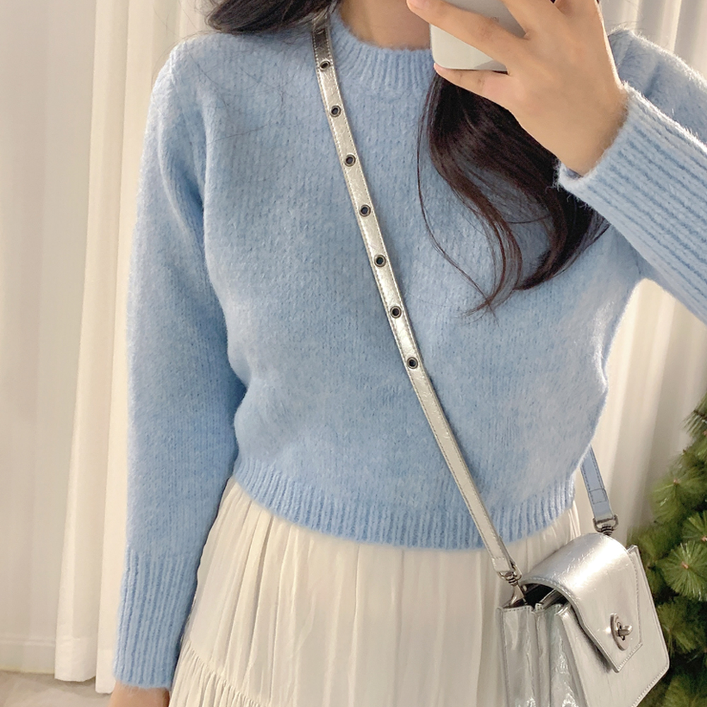 Candy round neck plain cropped knitwear