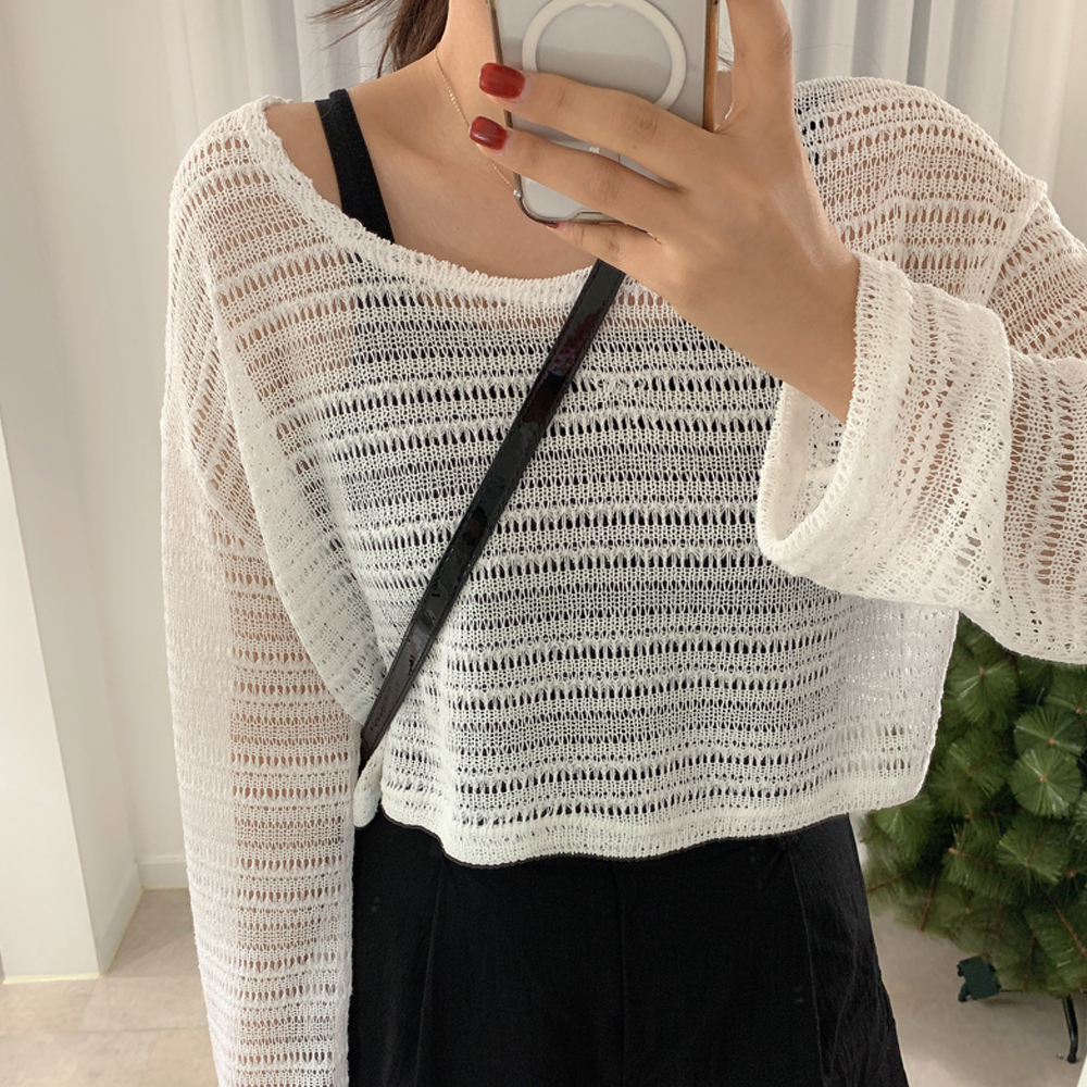 Print Cropped Long-Sleeved Knitwear A0057