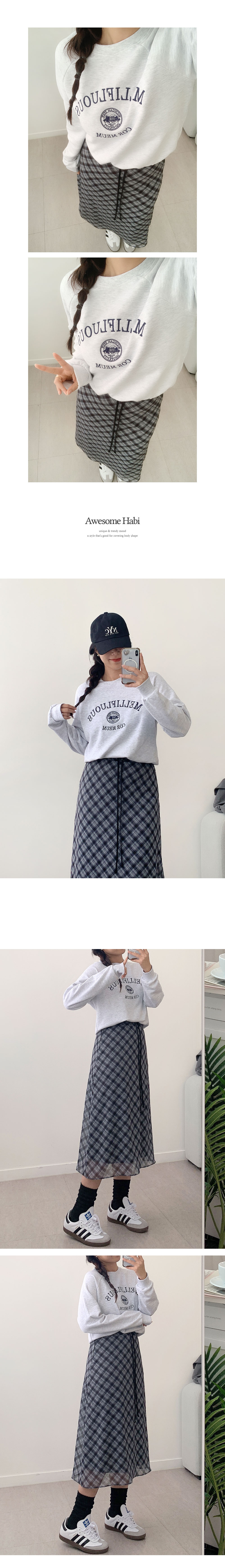 꼬모 밴딩 쉬폰 체크 롱 스커트 A0377 상세 이미지 8