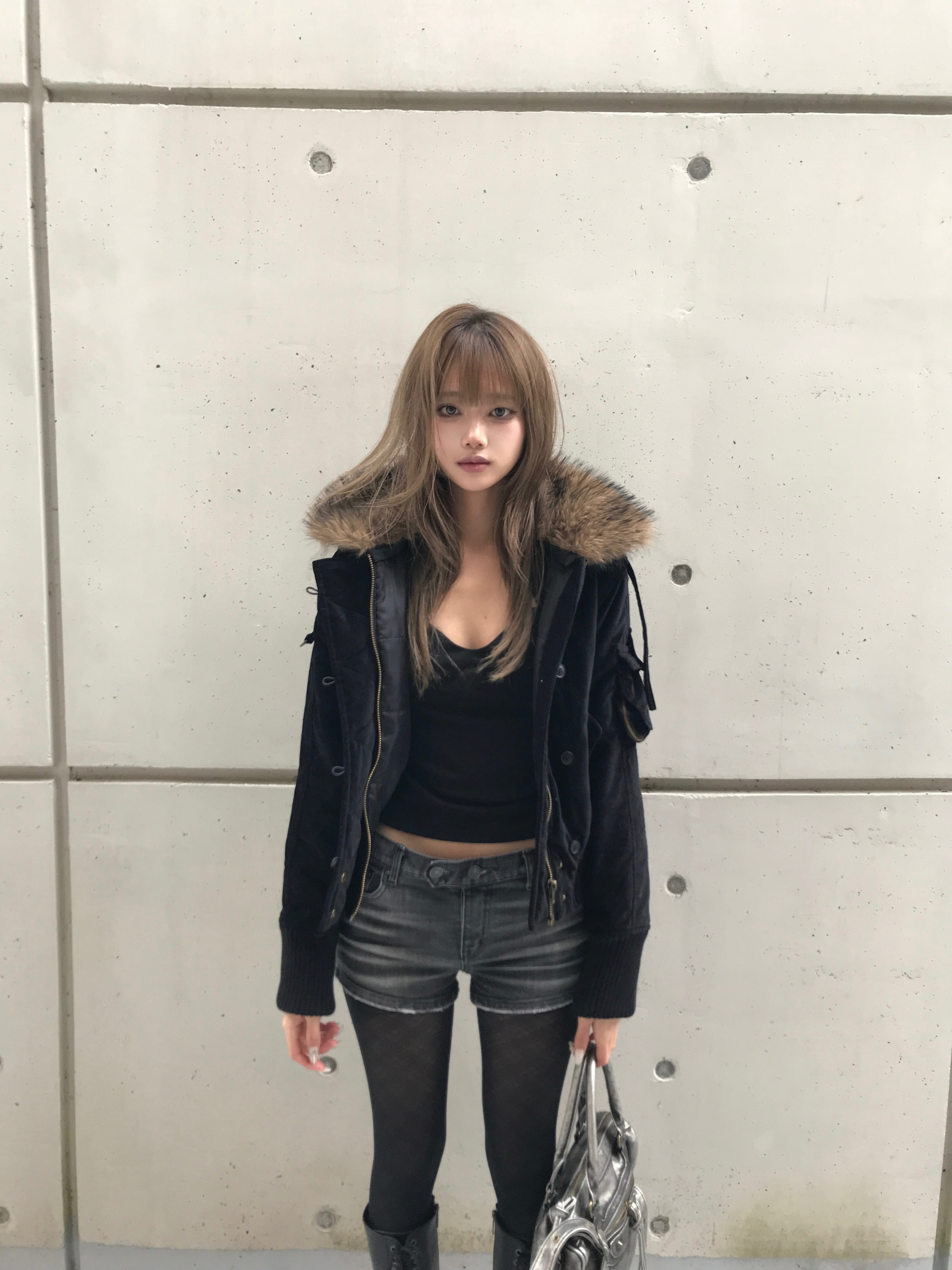 00s archive fur VELVET JKT grunge ギャル 短丈 AD2002 00s archive 丸襟ウールショートジャケット 黒