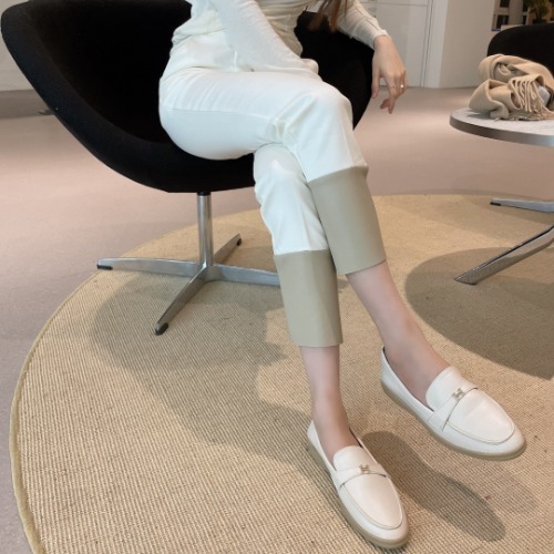 158cm 키작녀 배색 가죽 슬랙스 바지