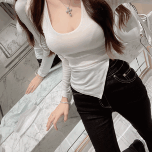 인기상품💕/ 베이런 유넥 크롭 쫀쫀 트임 티 / 3 color