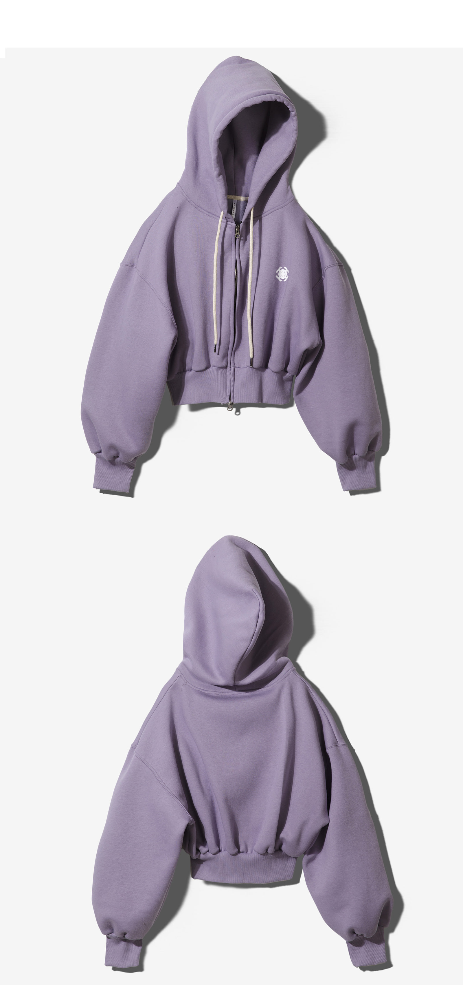 MUSINSA公式 | FANSHOW SYMBOL CROP DOUBLE JERSEY HOODED ZIPUP - PURPLE