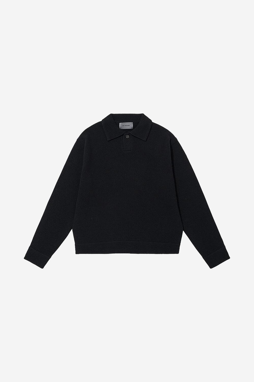 WOOL BLEND POLO SWEATER - BLACK - 바이랑 - BY RANG