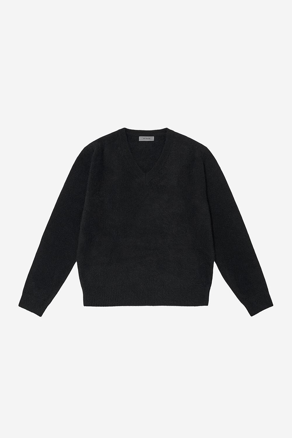 V-NECK WOOL BLEND SWEATER - BLACK - 바이랑 - BY RANG
