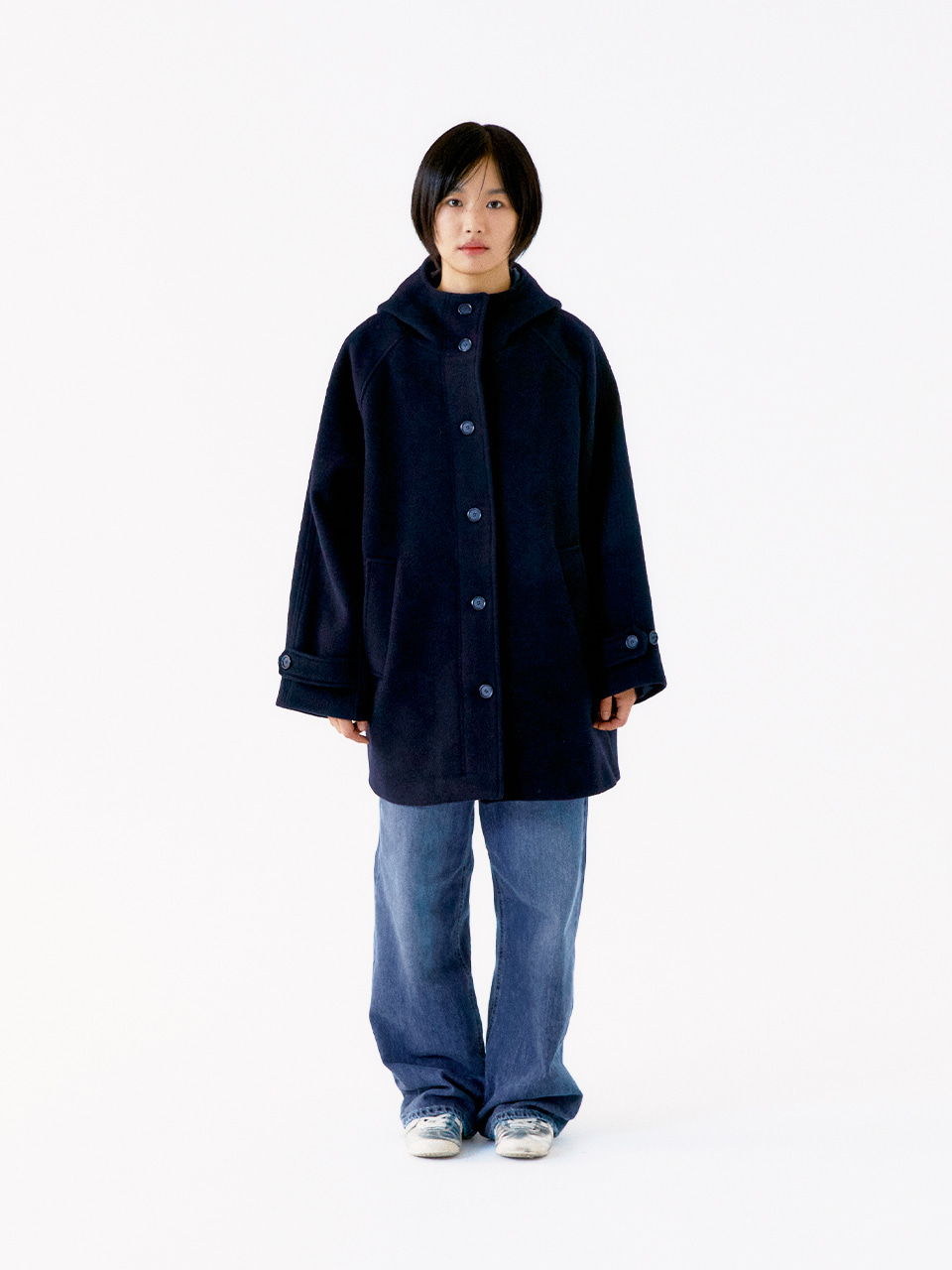 Oafish | RICH WOOL HALF COAT, NAVY