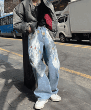 Galliano Grunge painting Denim Pants.