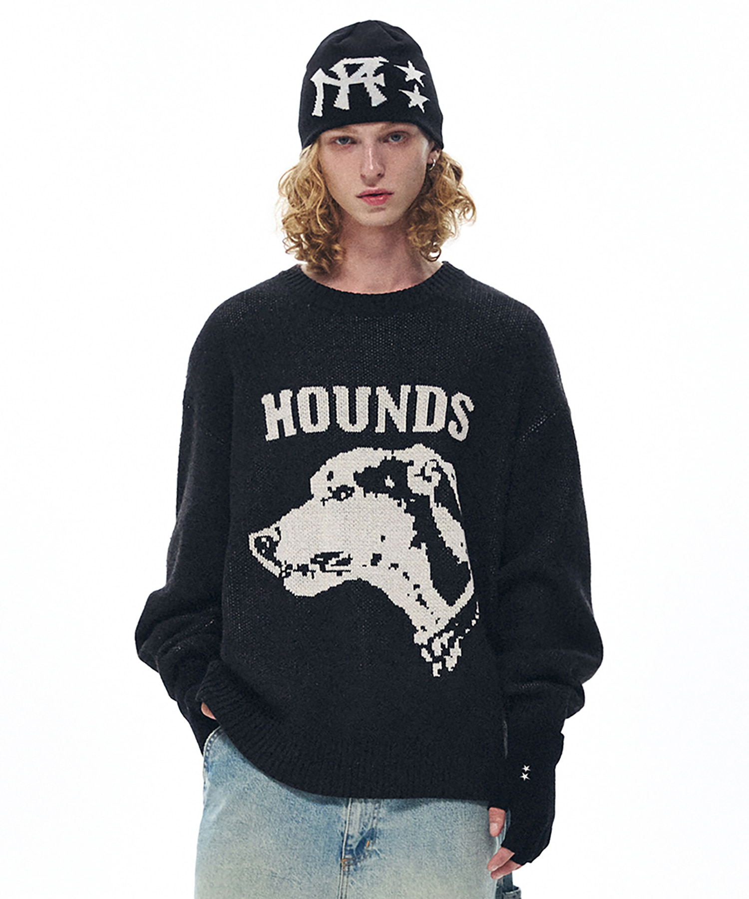 Hound Jacquard Knit Sweater - Charcoal