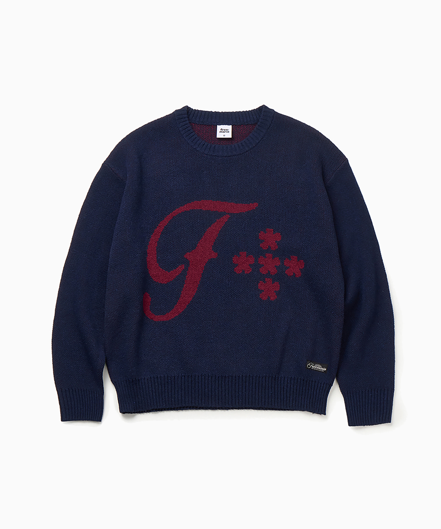 F Cross Jacquard Knit Sweater - Navy