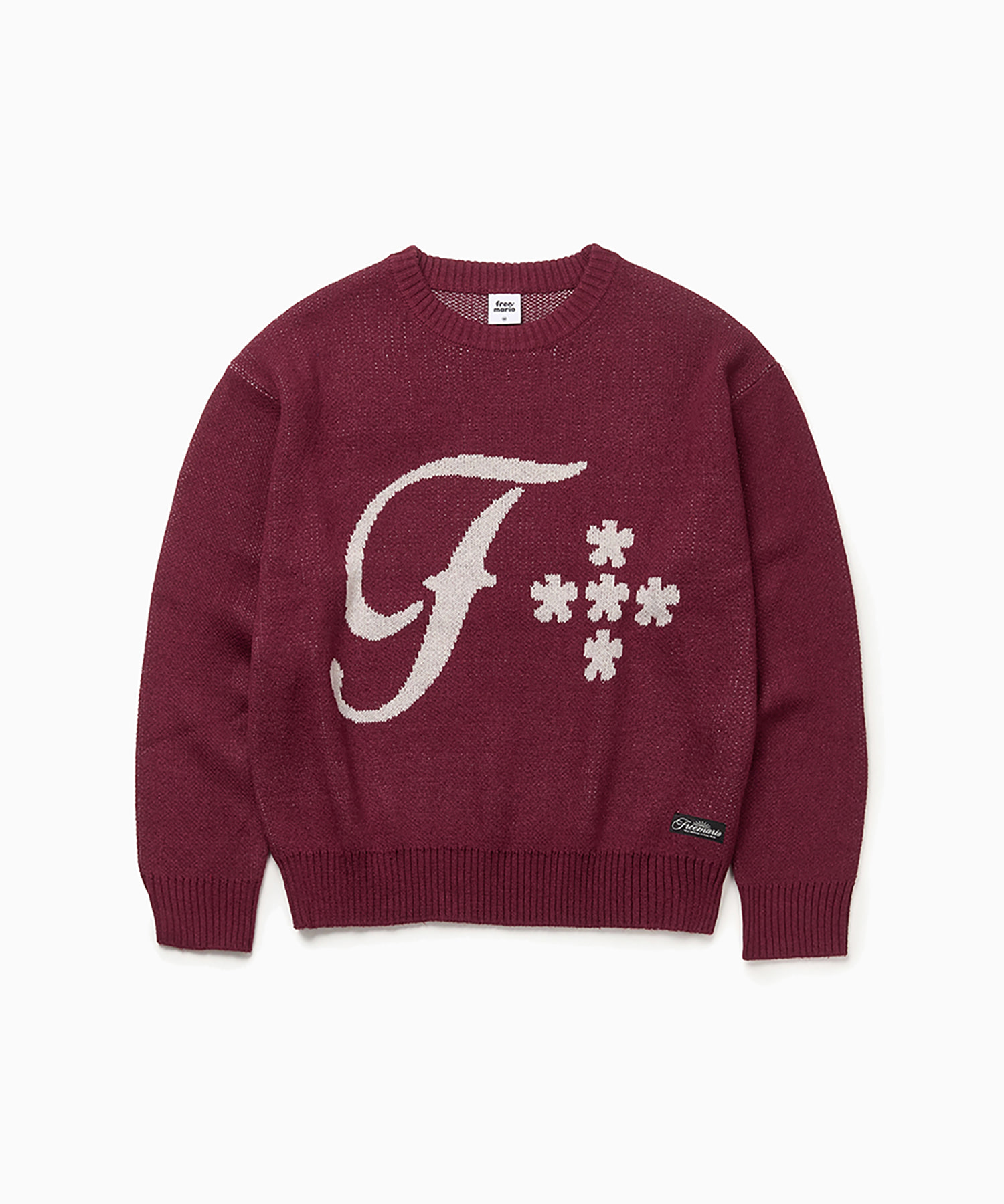 F Cross Jacquard Knit Sweater - Burgundy