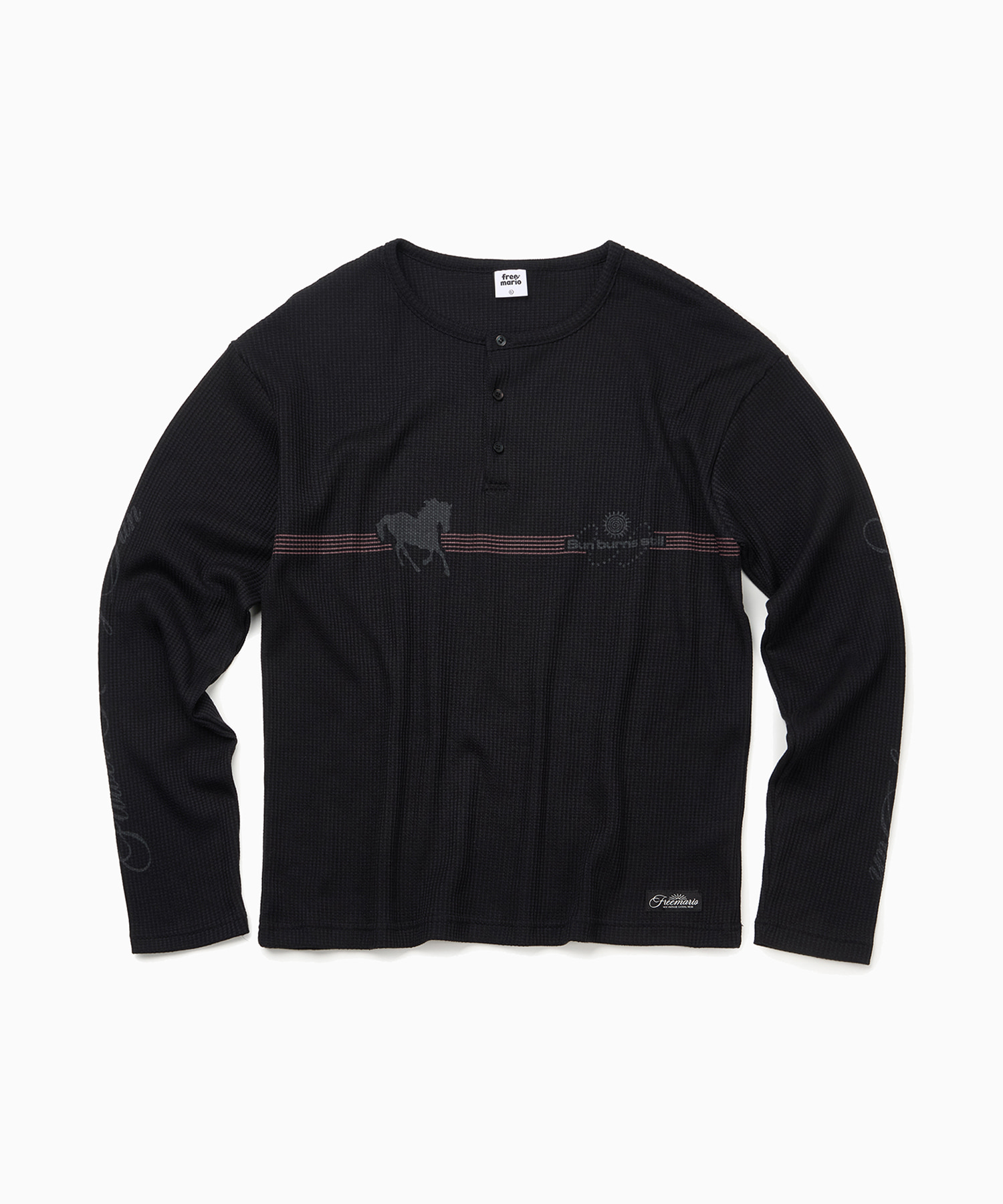 Pony Waffle Henley Long-Sleeve - Black