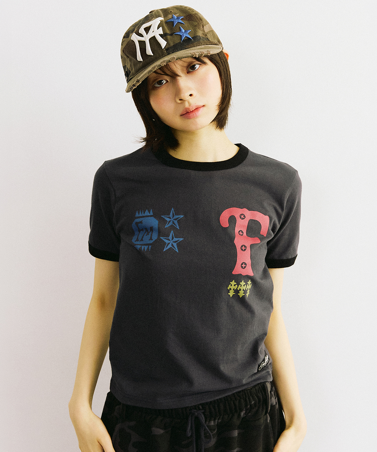 Smudge Ringer T-Shirt - Charcoal