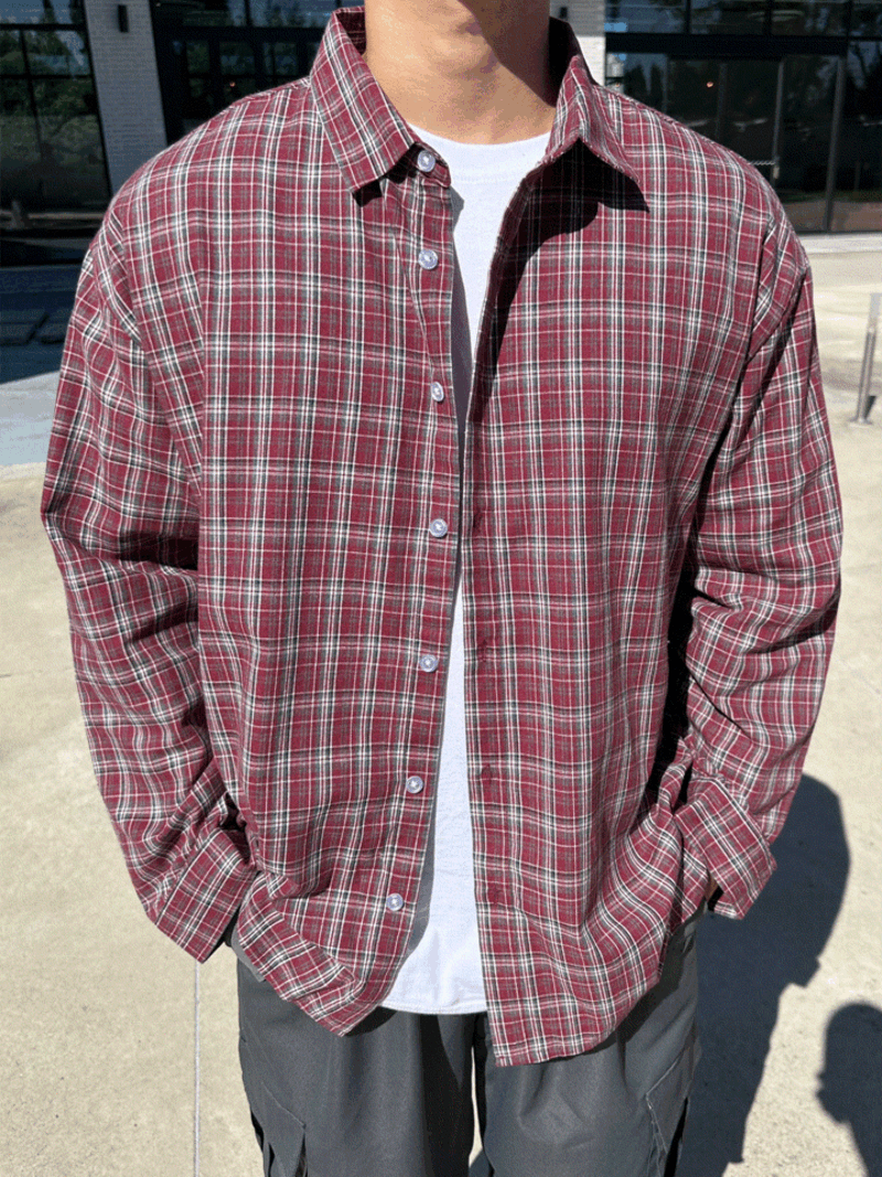 플린 오버핏 체크 셔츠