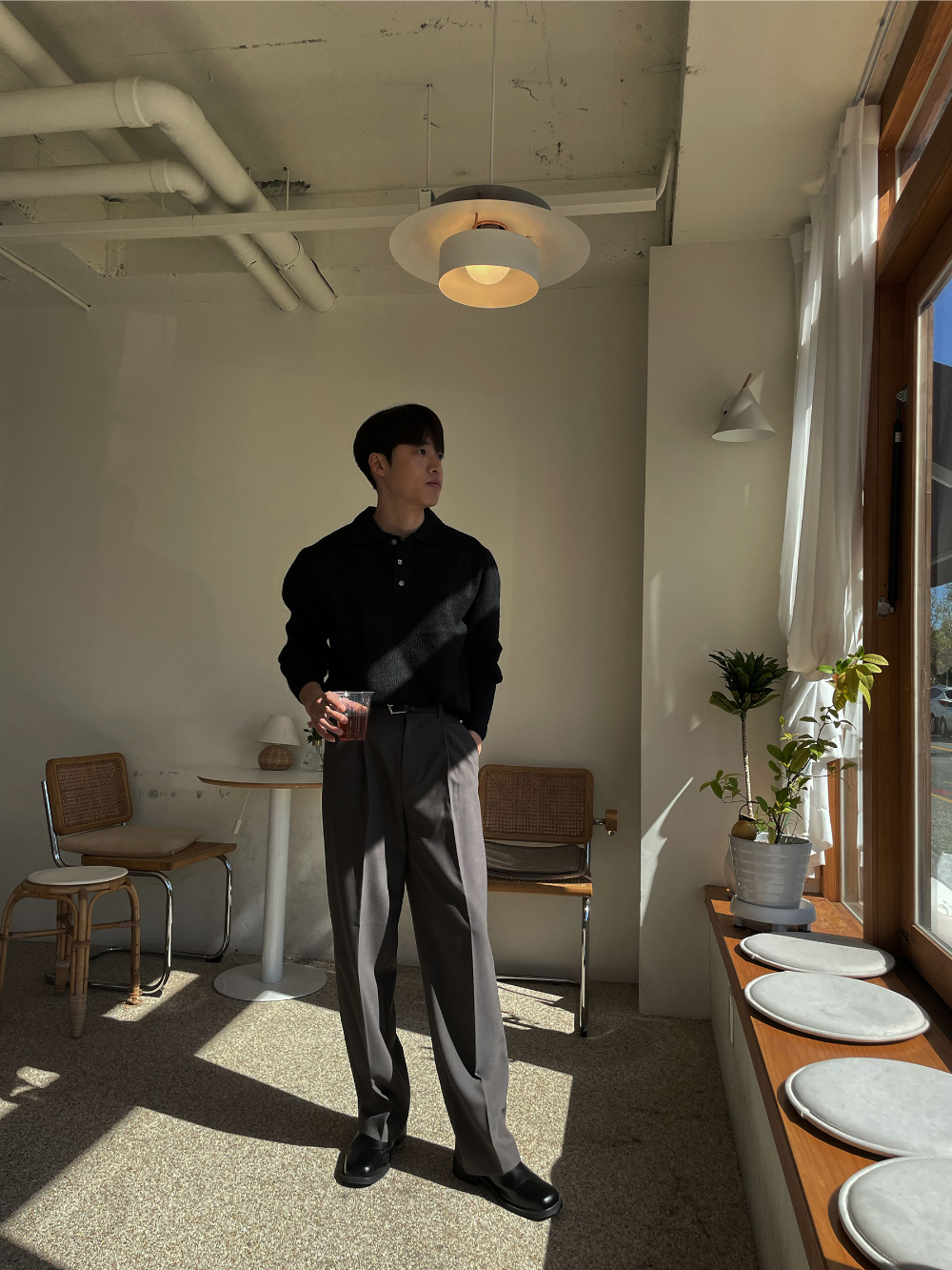 코트 모델 착용 이미지-S66L14
