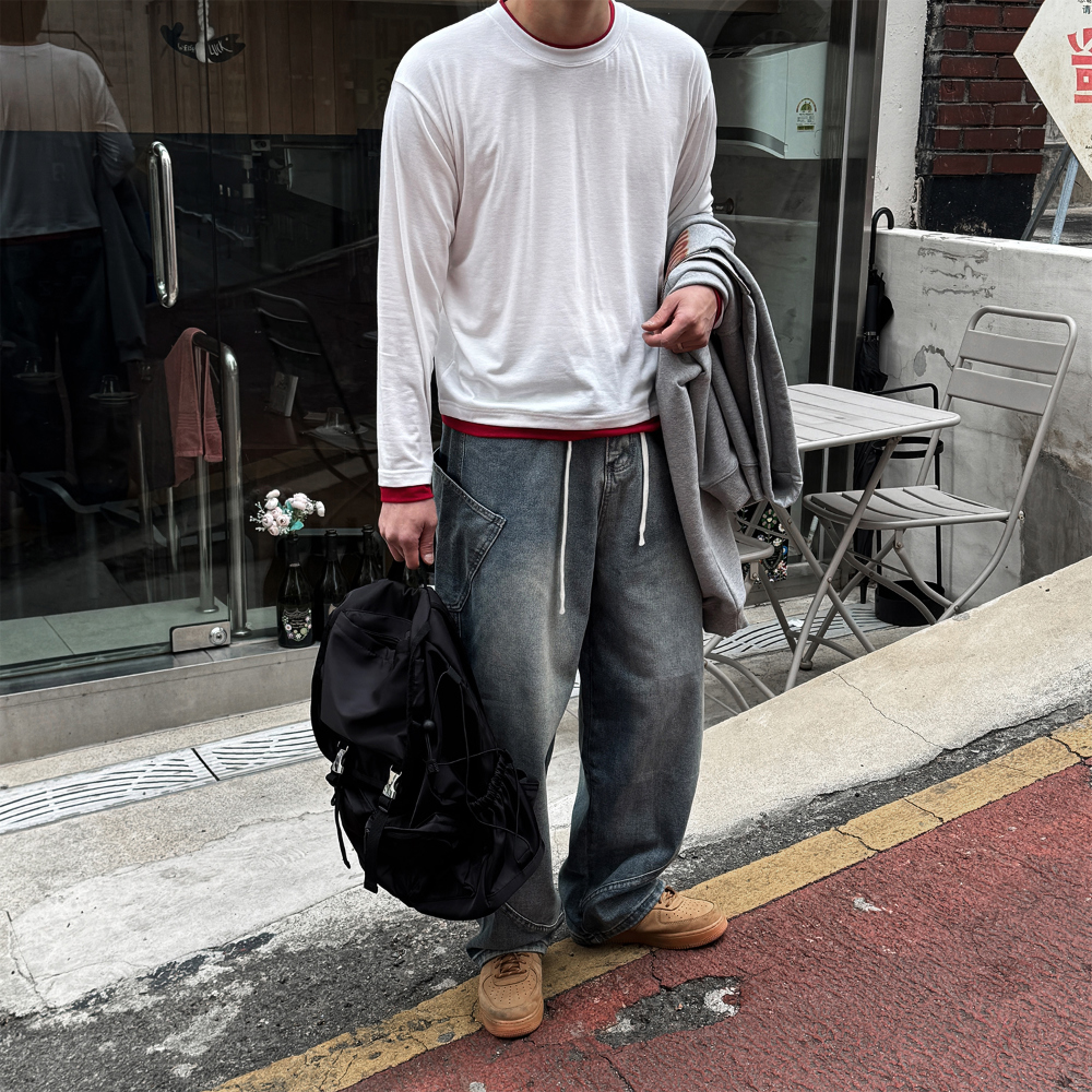 긴팔 티셔츠 모델 착용 이미지-S180L30