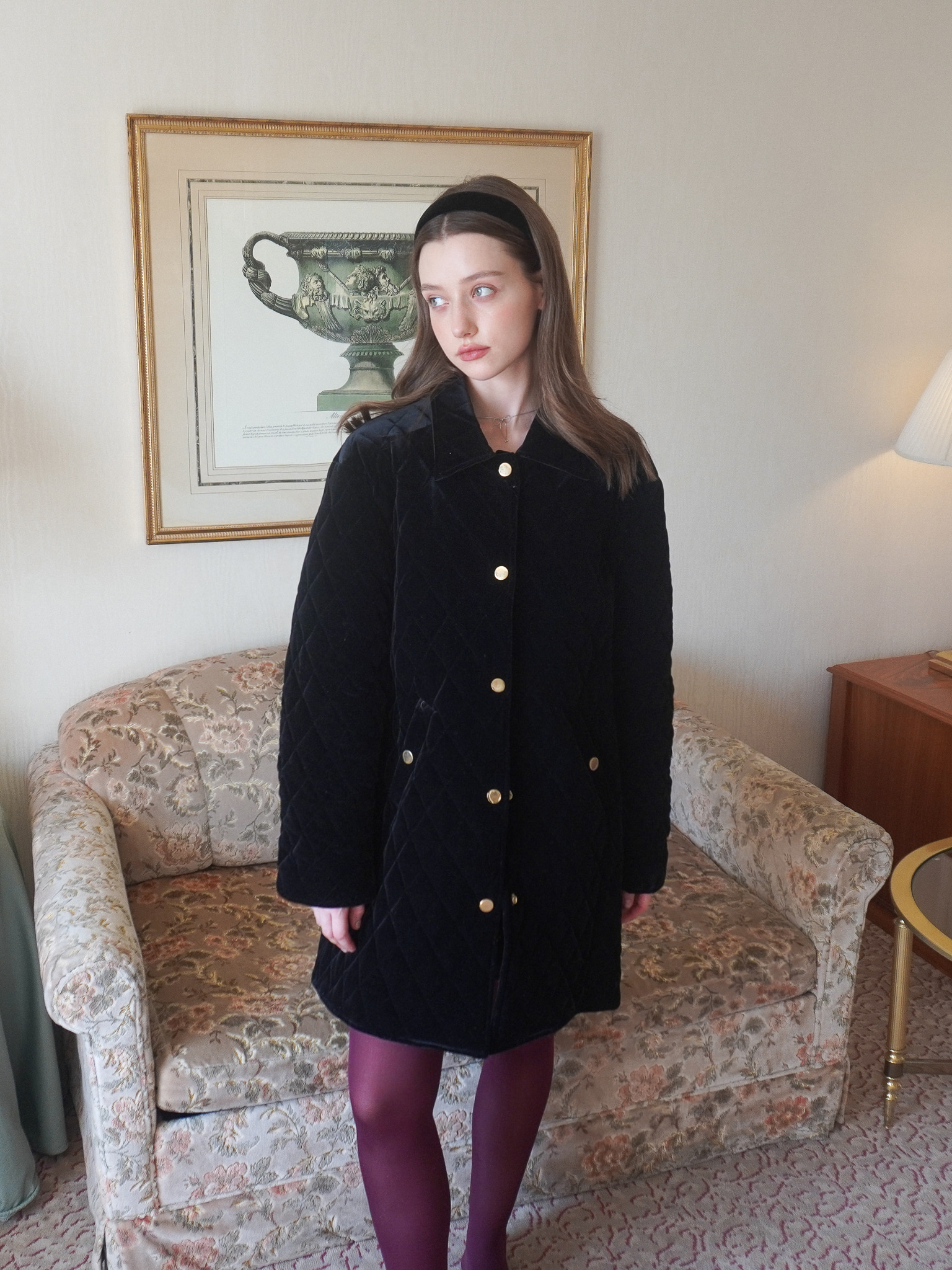 [Per - order] Velvet quilting padded coat (Black)