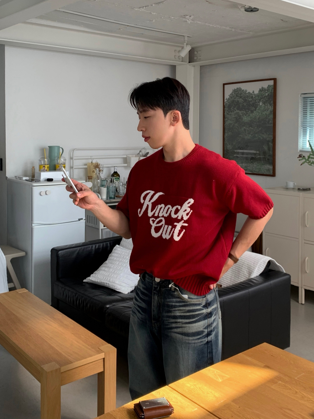 반팔 티셔츠 모델 착용 이미지-S1L56