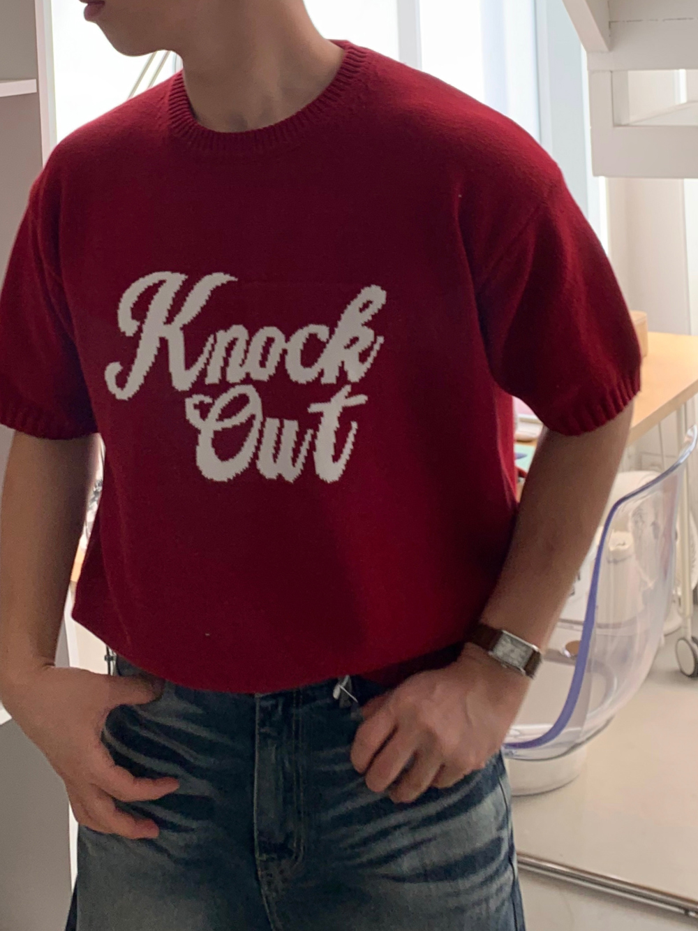 반팔 티셔츠 모델 착용 이미지-S1L49