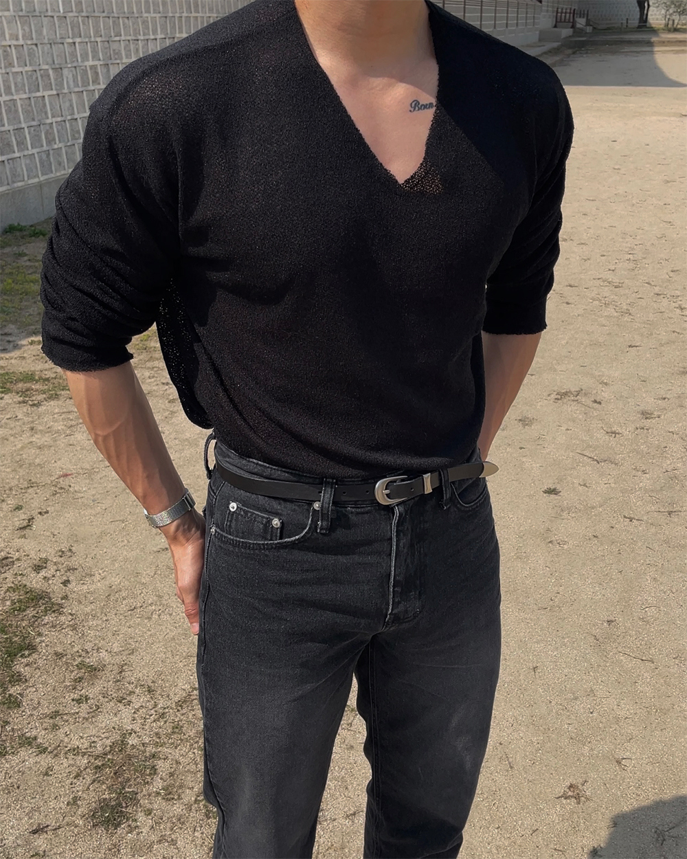 긴팔 티셔츠 모델 착용 이미지-S1L22