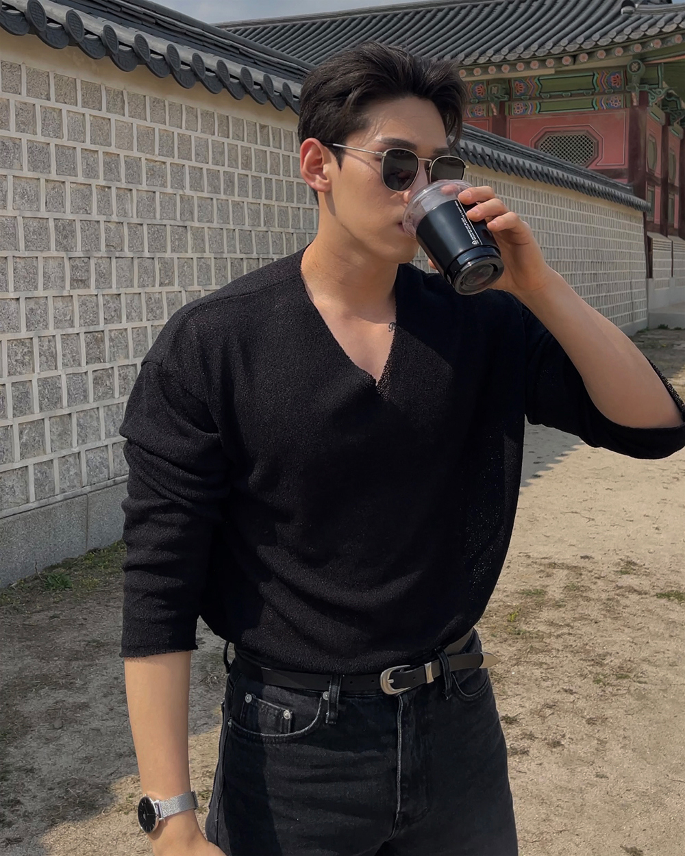 긴팔 티셔츠 모델 착용 이미지-S1L25