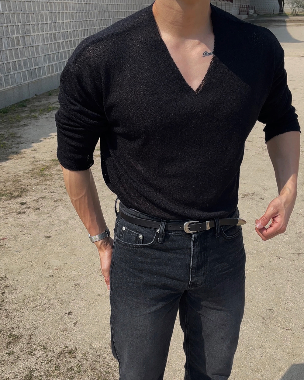 긴팔 티셔츠 모델 착용 이미지-S1L26