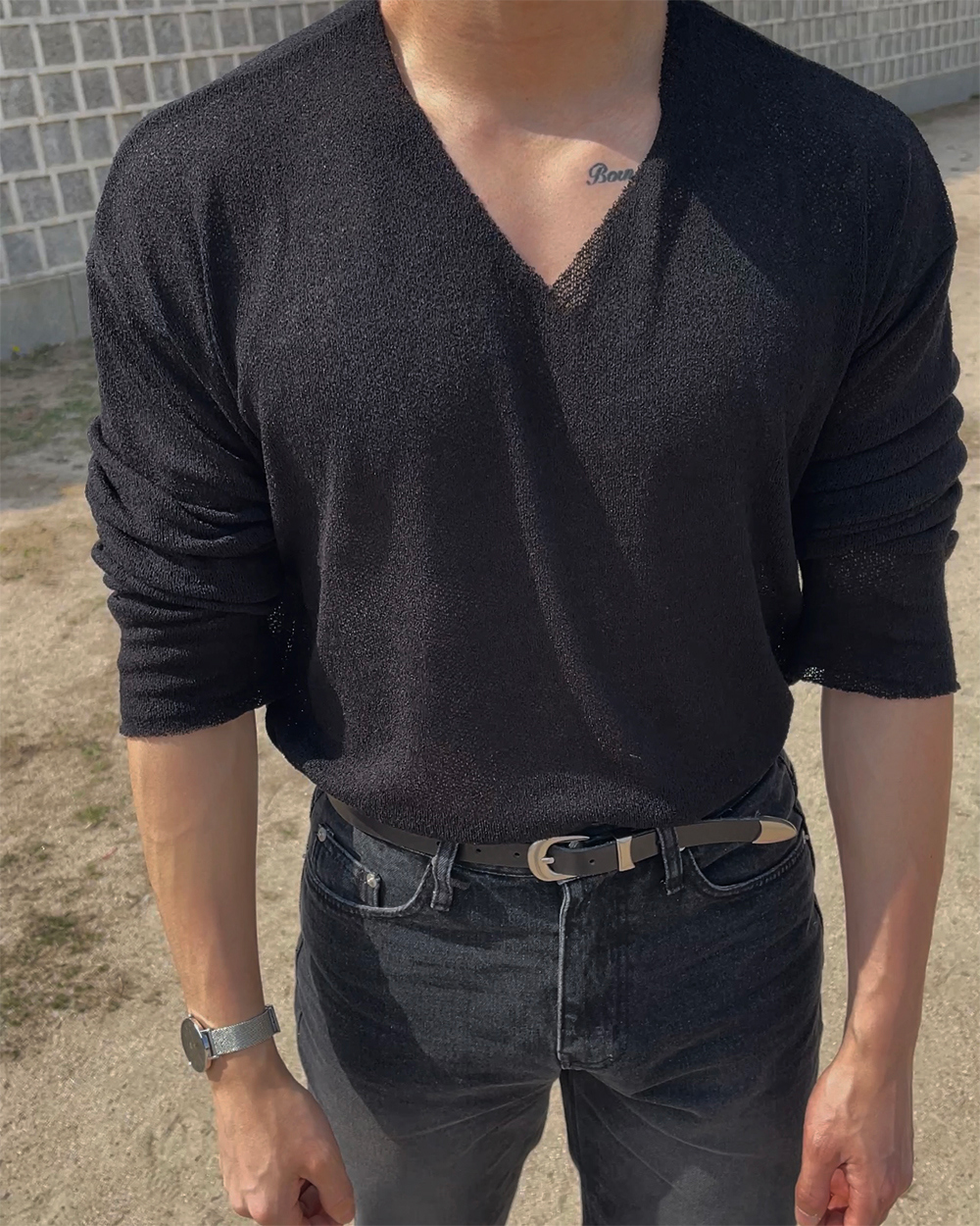 긴팔 티셔츠 모델 착용 이미지-S1L20