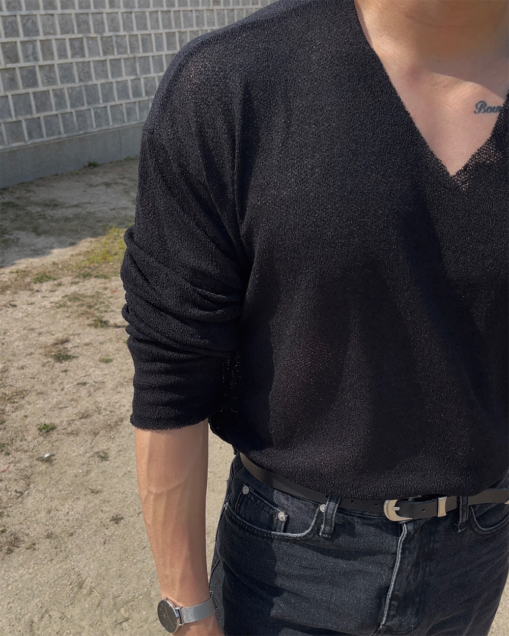 긴팔 티셔츠 모델 착용 이미지-S1L35