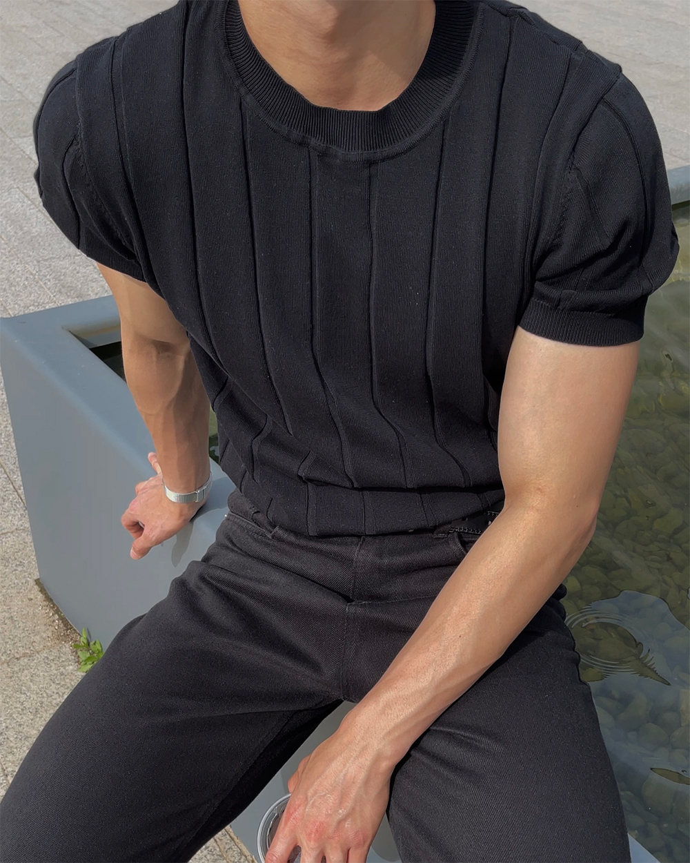 반팔 티셔츠 모델 착용 이미지-S1L24