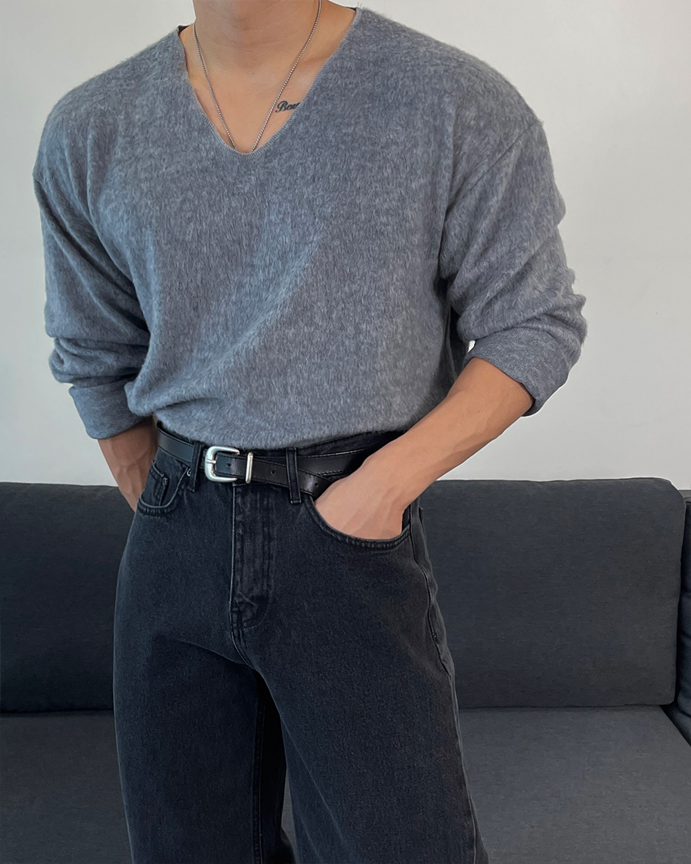 긴팔 티셔츠 모델 착용 이미지-S1L21