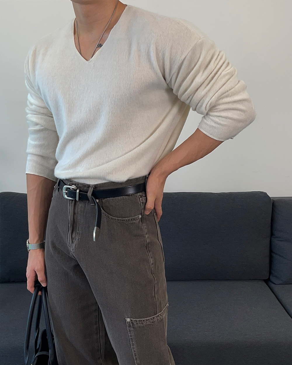 긴팔 티셔츠 모델 착용 이미지-S1L39