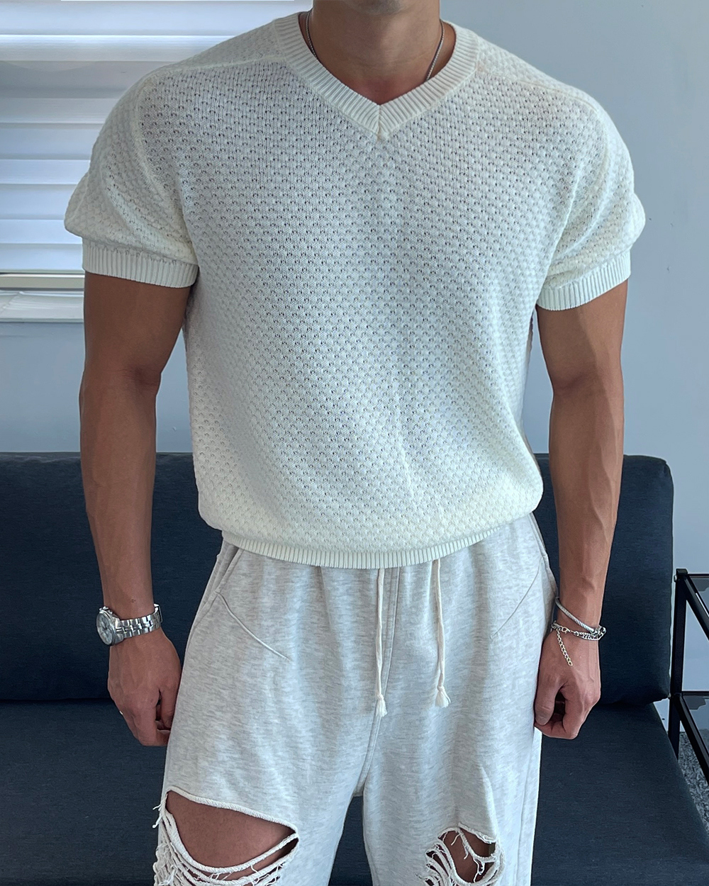 반팔 티셔츠 모델 착용 이미지-S1L36