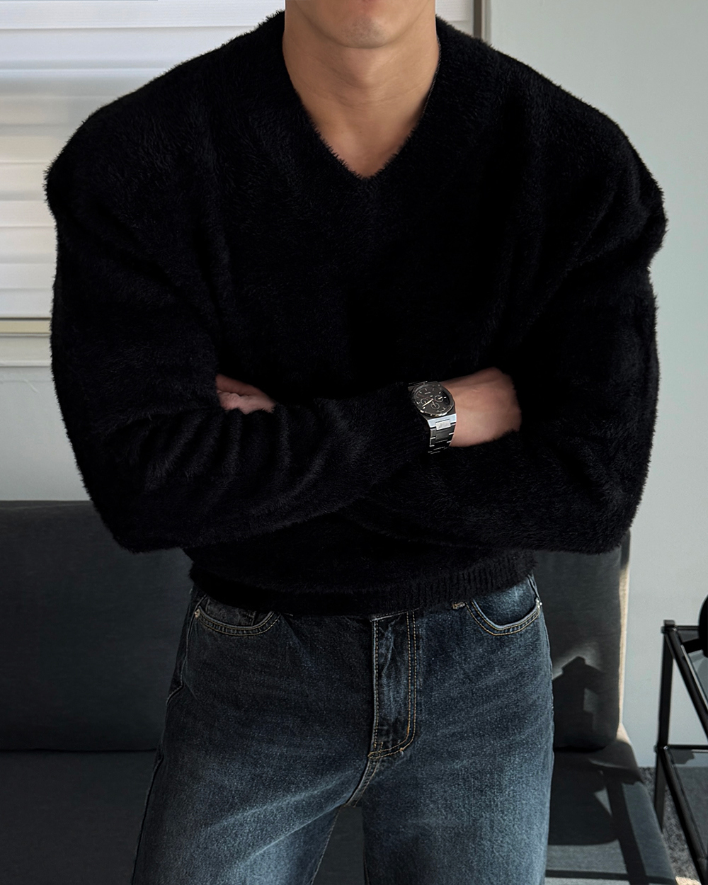 긴팔 티셔츠 모델 착용 이미지-S1L35