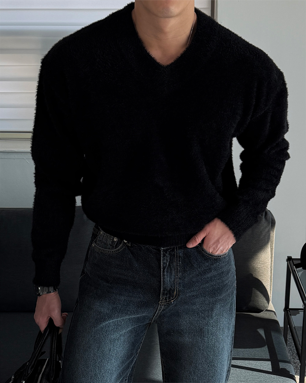 긴팔 티셔츠 모델 착용 이미지-S1L39