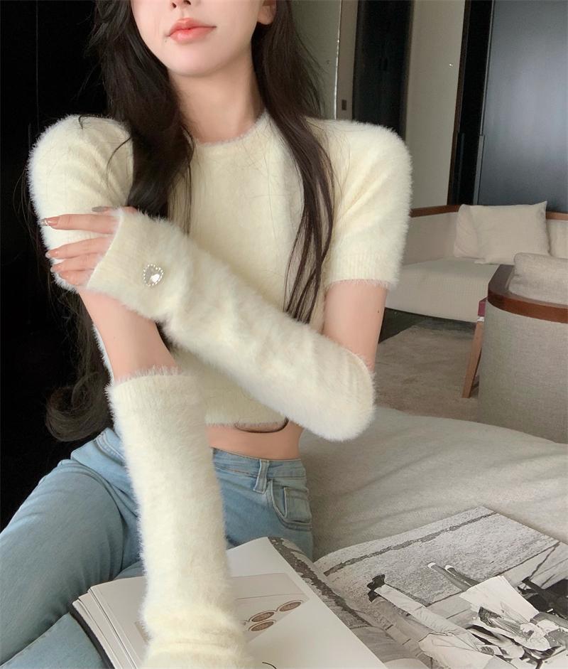 [무배] 봄 앙고라 숏 크롭 슬림 니트 워머 티셔츠 보트넥 스웨터