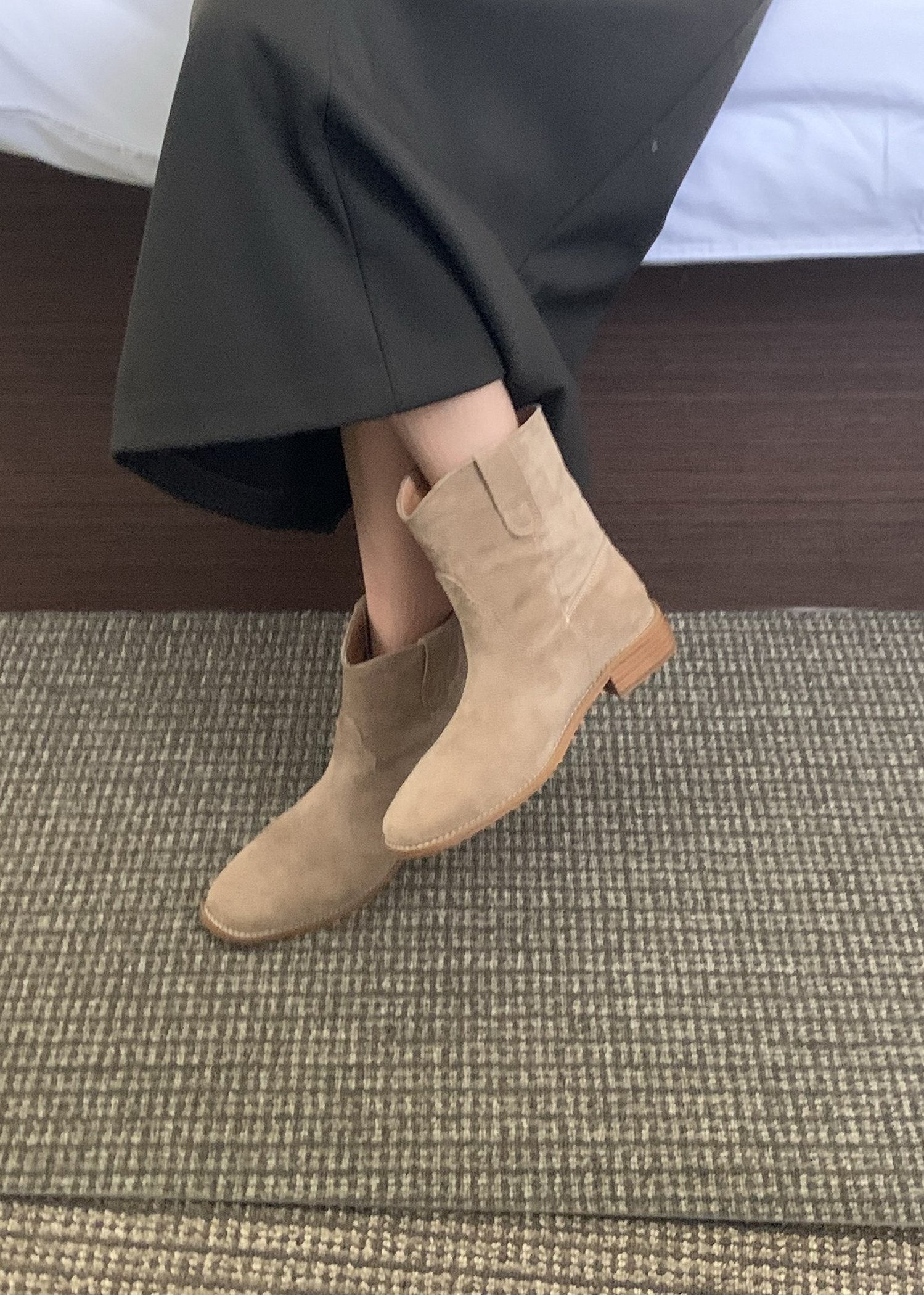Beige Western Ankle Boots