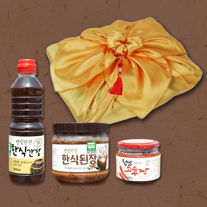 햇빛찬란 전통장류 선물세트 (한식된장 1kg,찹쌀고추장 500g,한식간장 500g)_된장 5년 숙성
