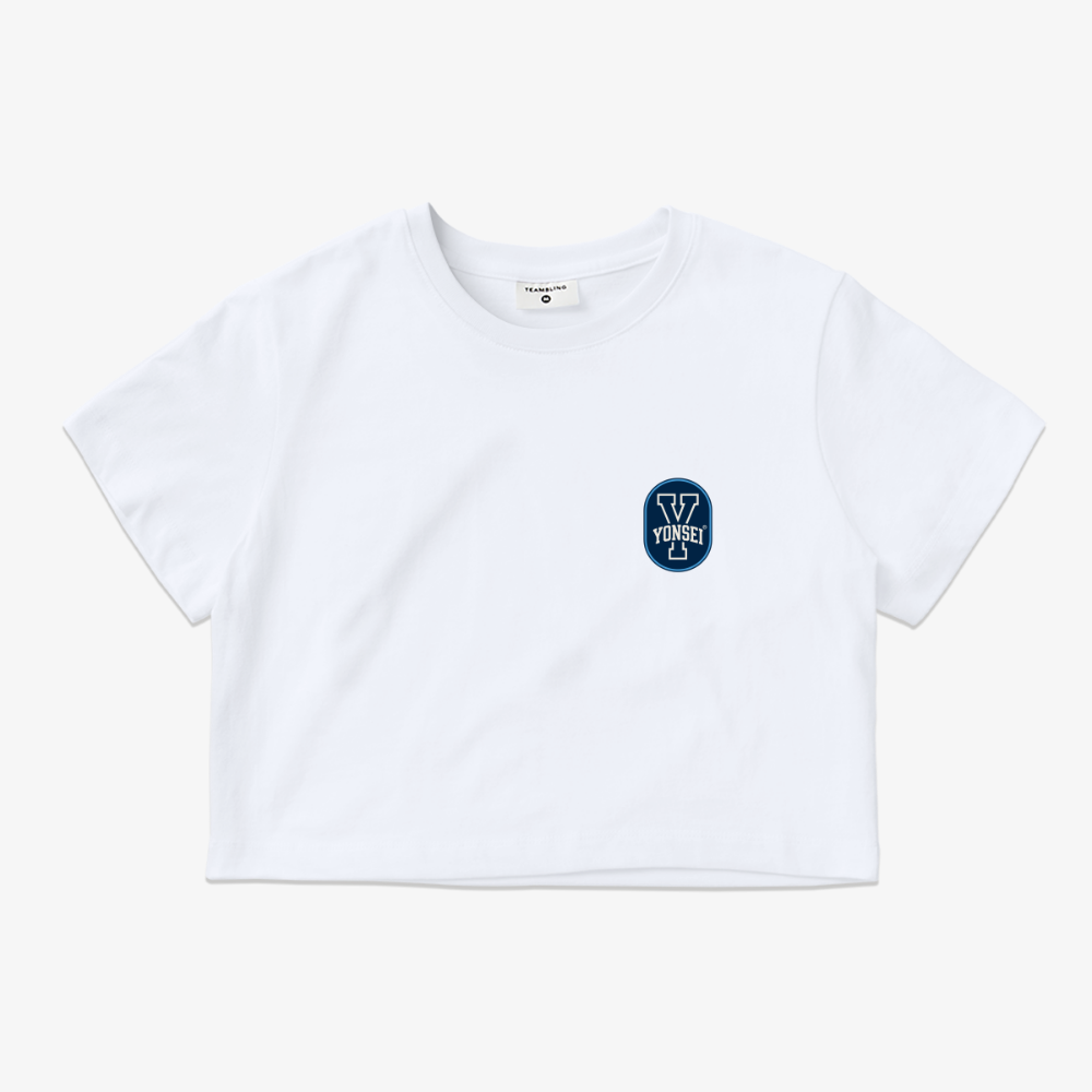 Y Button_블루 연세대 세미 크롭 티셔츠