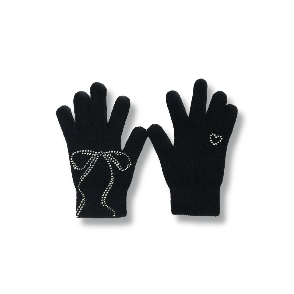 Ribbon heart gloves - black