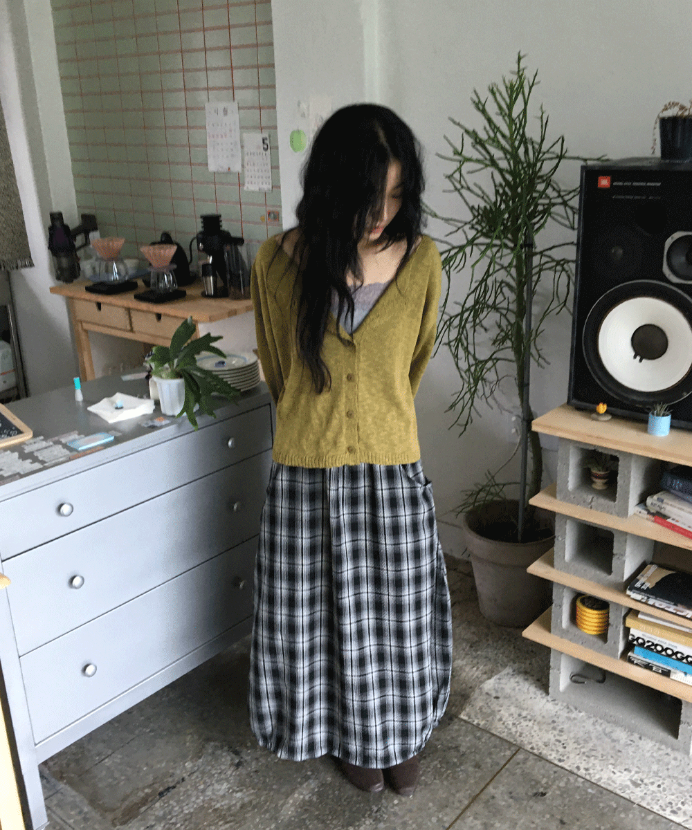 포쿠아 밴딩 체크 포켓 롱 스커트 치마 - 2color