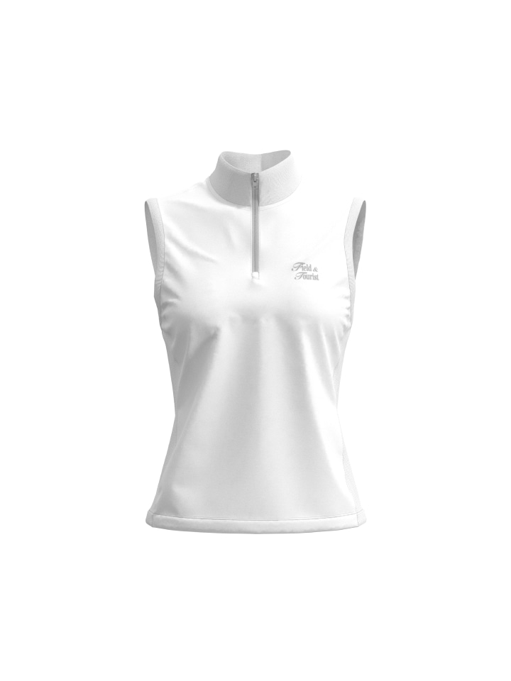 Half slim fit sleeveless zip up (White)