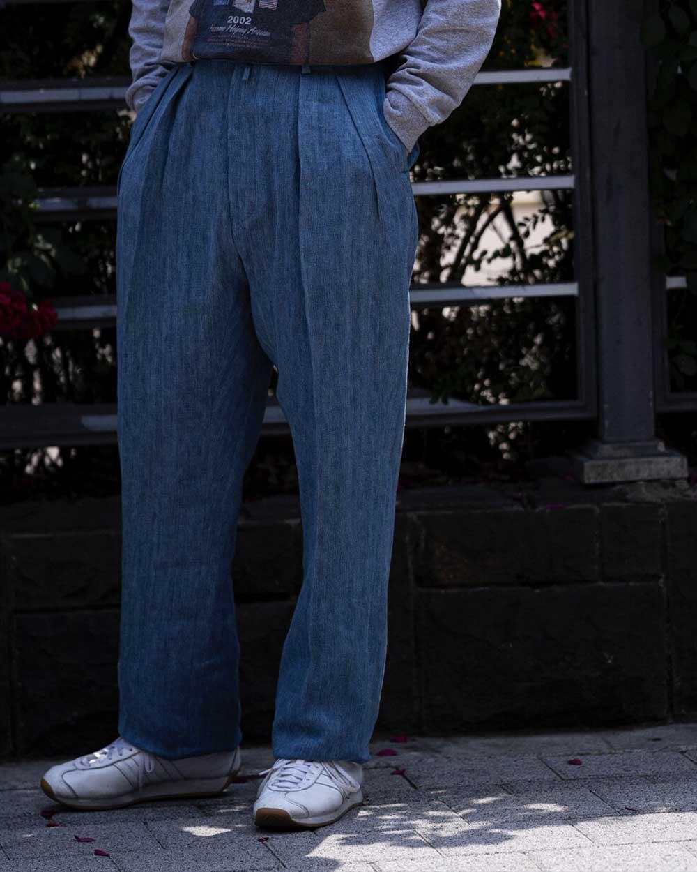 LINEN BLEACH DENIM STANDARD TYPE I PANTS(LIGHT BLUE) - 니트서울 LINEN BLEACH DENIM STANDARD TYPE I PANTS(LIGHT BLUE) - 니트서울