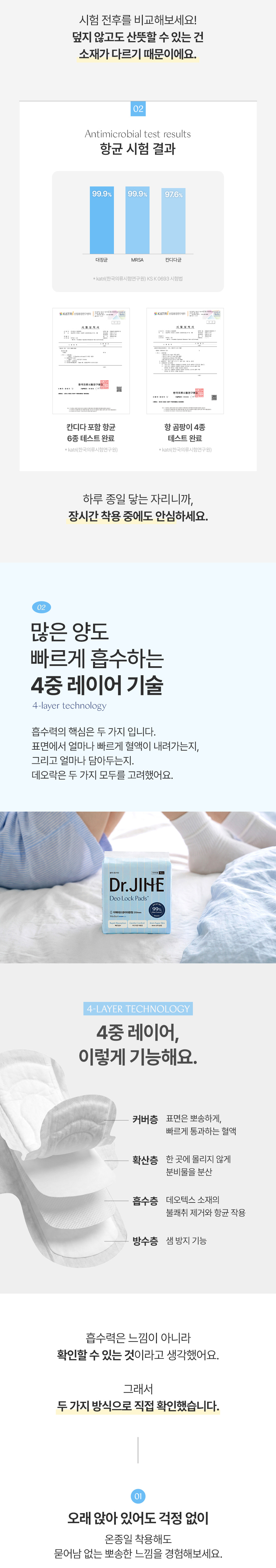 항균 시험 결과 / 4중 레이어 기술