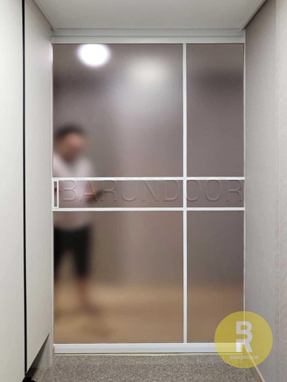 12번 원슬라이딩중문 유리분할형 화이트 샤틴투명강화유리