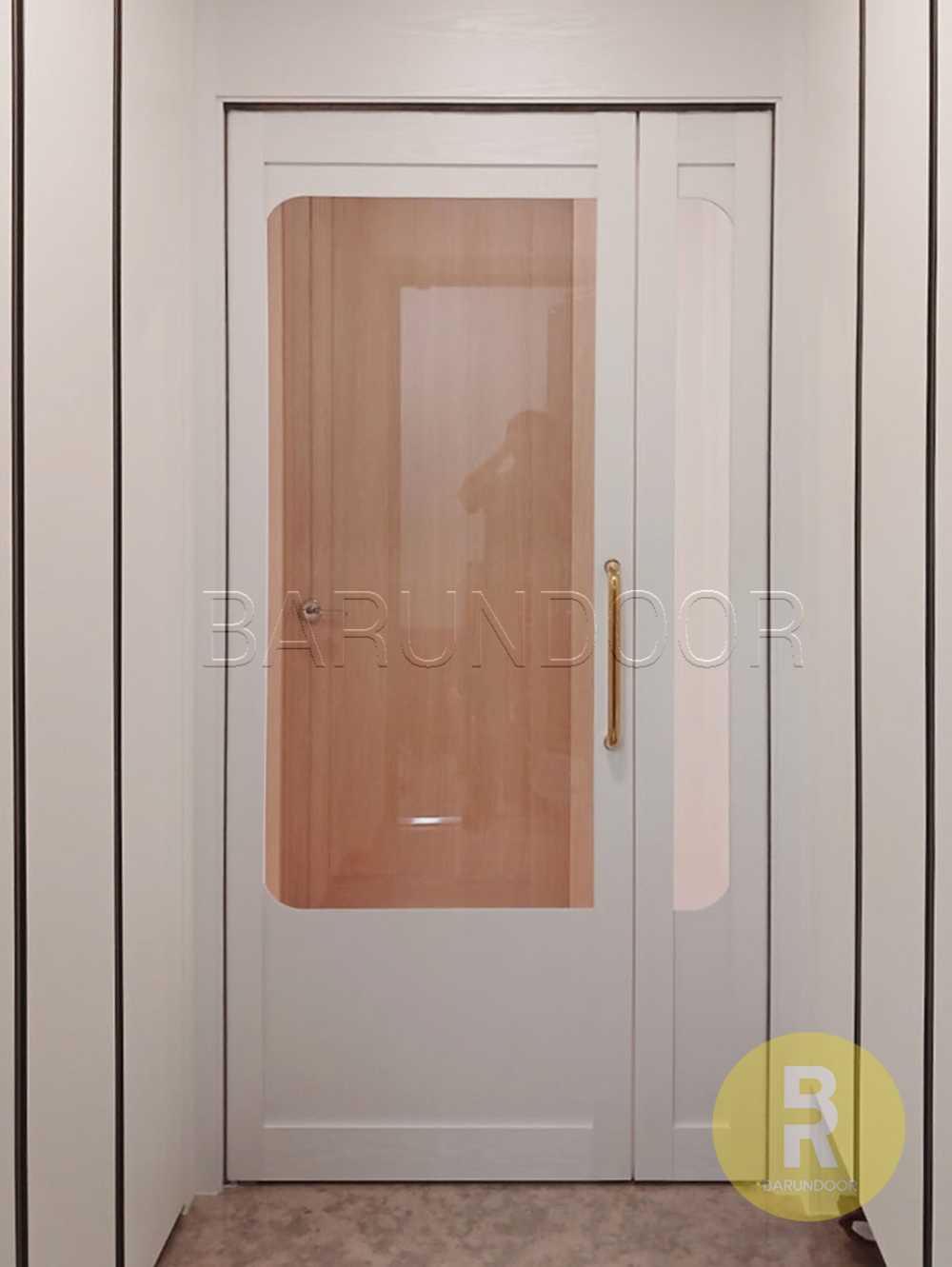 76번 비대칭양개스윙중문 상하부 스퀘어형 펄화이트 투명강화유리