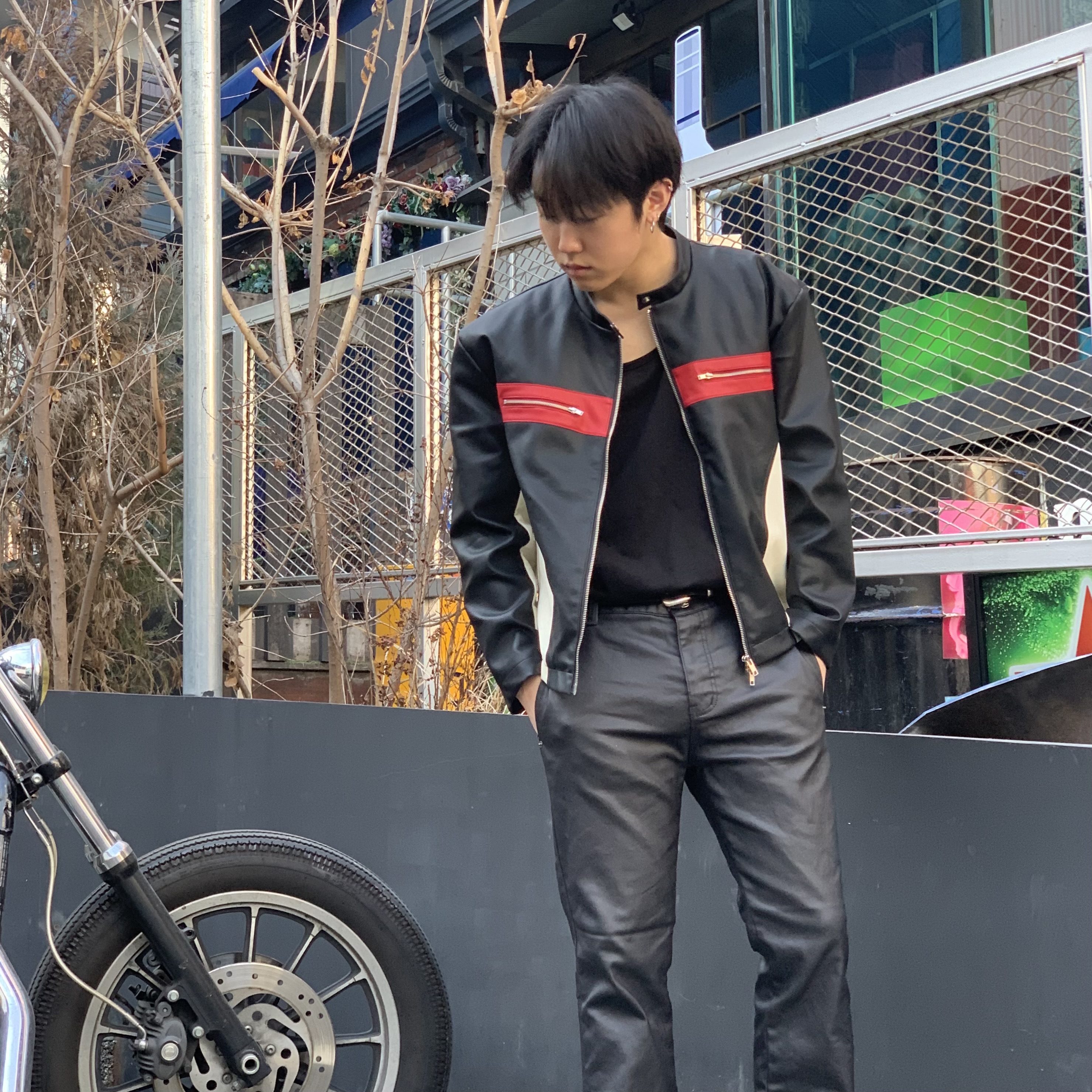 Biker Color Scheme Leather Jacket (2 color)