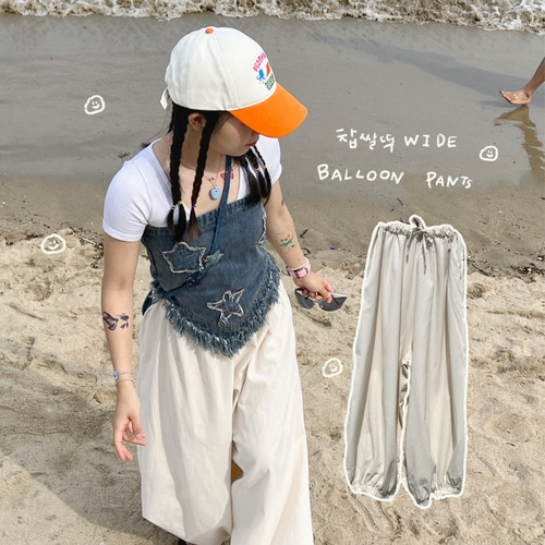 찹쌀떡 Wide Balloon Pants 화이트 와이드 벌룬 밴딩 바지