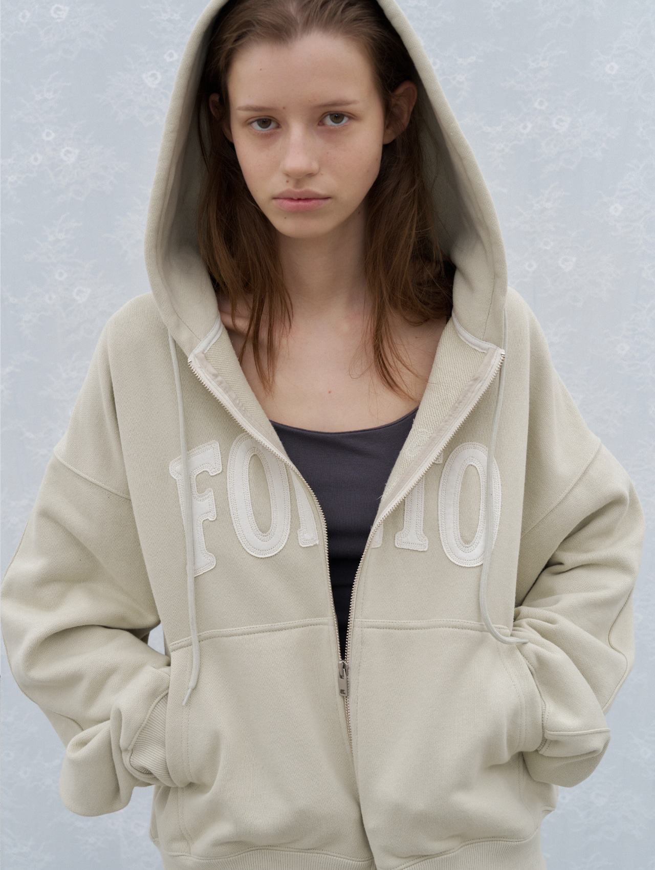 7th] Magarine patch hoody zip-up - lime - 포에토