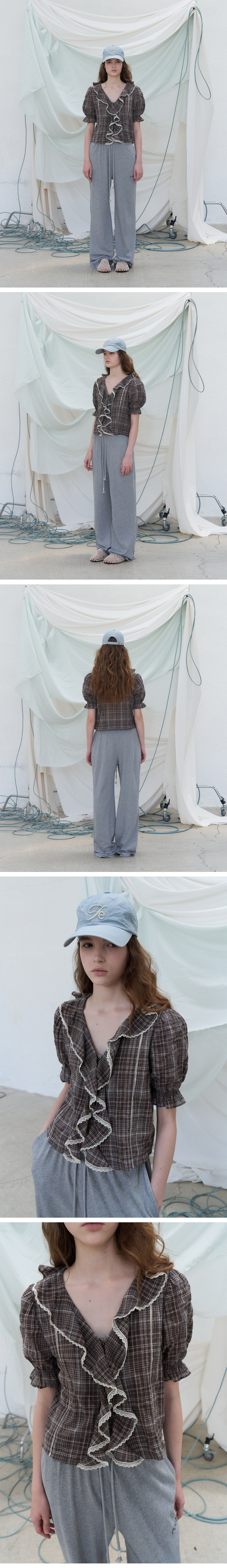 トップス foeto soft pure ruffle blouse check 3rd] Soft pure ruffle blouse - check brown - 포에토