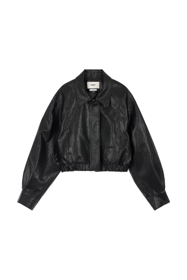 ECO-LEATHER BOMBER BANDED JUMPER IN BLACK - DEINET
